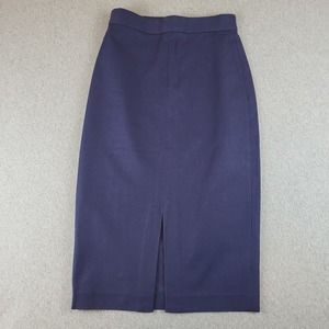 Banana Republic Straight Pencil Skirt Womens 0 Blue Stretch Zip Line Slit Midi